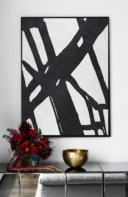 Handmade Large Painting,Black And White Minimal Painting On Canvas - Personalized Canvas Art